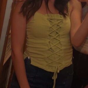 Lace-Up Green/ Yellow Women's Top